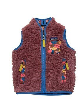 Patagonia Baby Retro-X Fleece Vest 6-12M Burgundy Blue Windproof Sherpa Lined